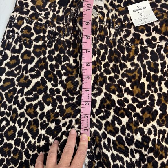 J Crew Corduroy Pants Womens 27 Brown Leopard Print 10" Toothpick Ankle Stretch - Picture 12 of 14